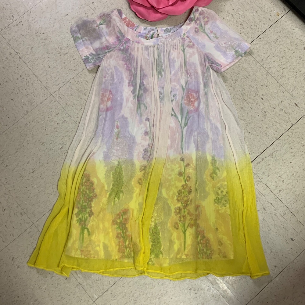 HD IN PARIS Anthropologie Women's Sz 0 Dipped Chroma Swing Dress Purple Yellow
